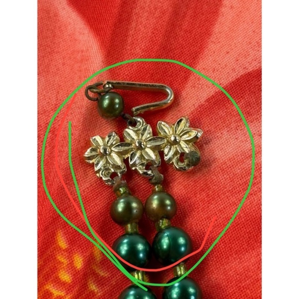 Vintage Japan Emerald Green Faux Pearl Crystal Double Strand Necklace Earrings - Picture 5 of 7